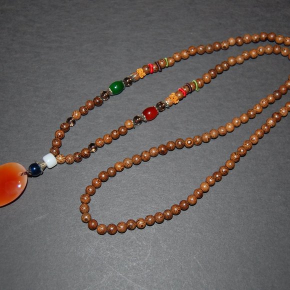 Yoga Nacklace,Wood Necklce,Yoga Wooden Necklace,Tibetan Necklace,Wood,Gemstone - Picture 2 of 2